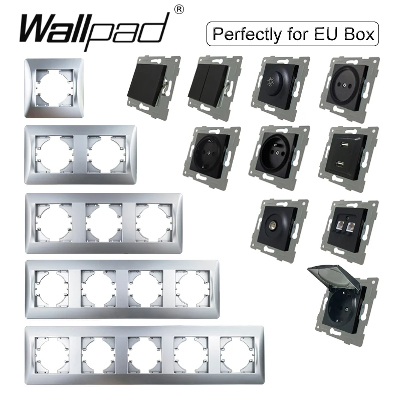 DIY ЕС серый Пластик рамка Wallpad черный Европейская Сетевая розетка 1 2