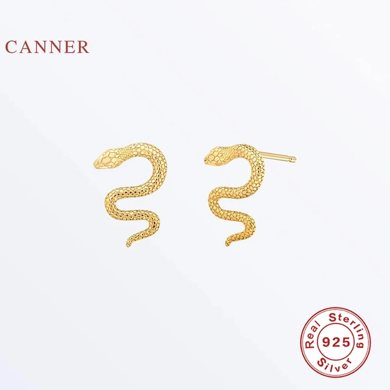 

CANNER Wild Snake Stud Earrings 925 Sterling Silver Earrings For Women Silver Jewelry Earring Pendientes Aretes De Mujer