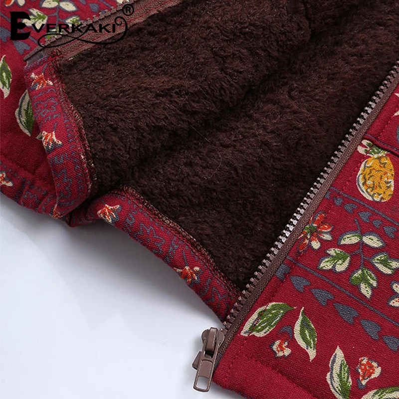 Everkaki Boho зимнее пальто куртка Женская Плюс Размер Толстая бархатная молния с капюшоном карманы пальто куртки женские осень зима