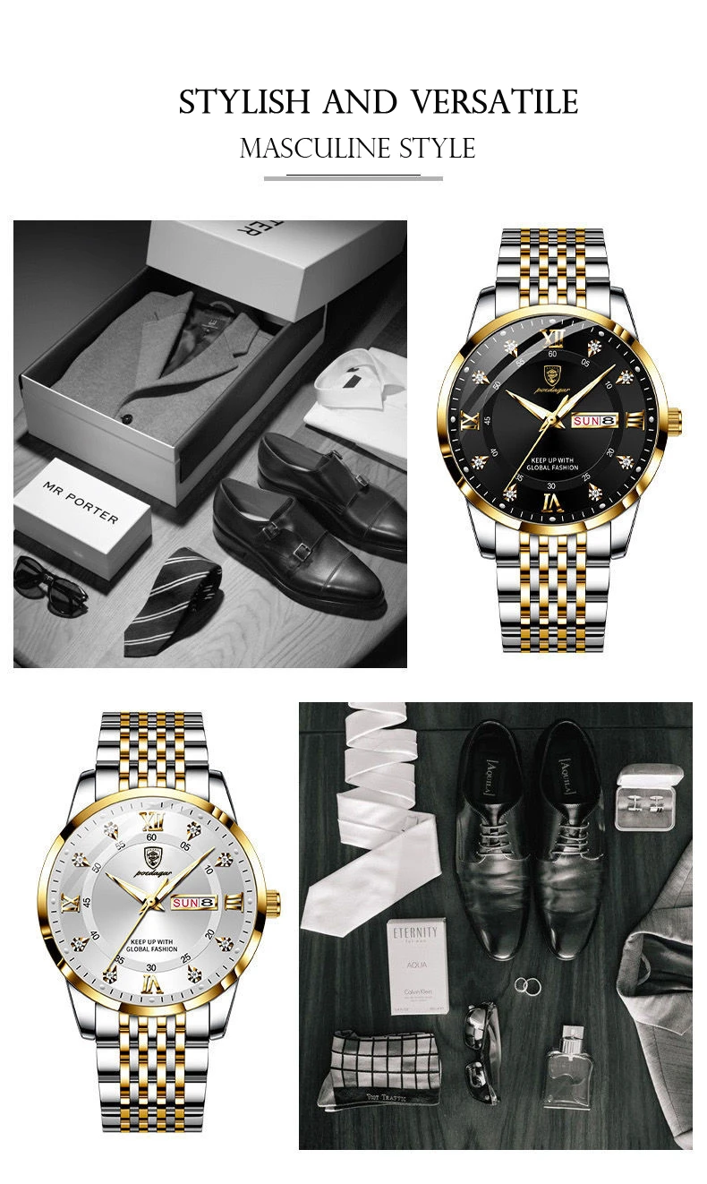2021 New Casual Sport Chronograph Men's Watches Stainless Steel Band Wristwatch Big Dial Quartz Clock with Luminous Pointers