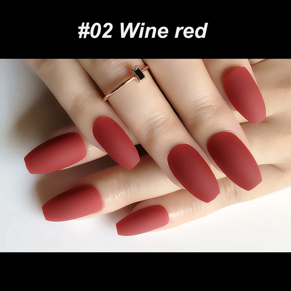 Uñas postizas mate, rojo vino, mate, color de prensado, negro, uva,  púrpura, 24 piezas, novedad de 2019|Uñas postizas| - AliExpress