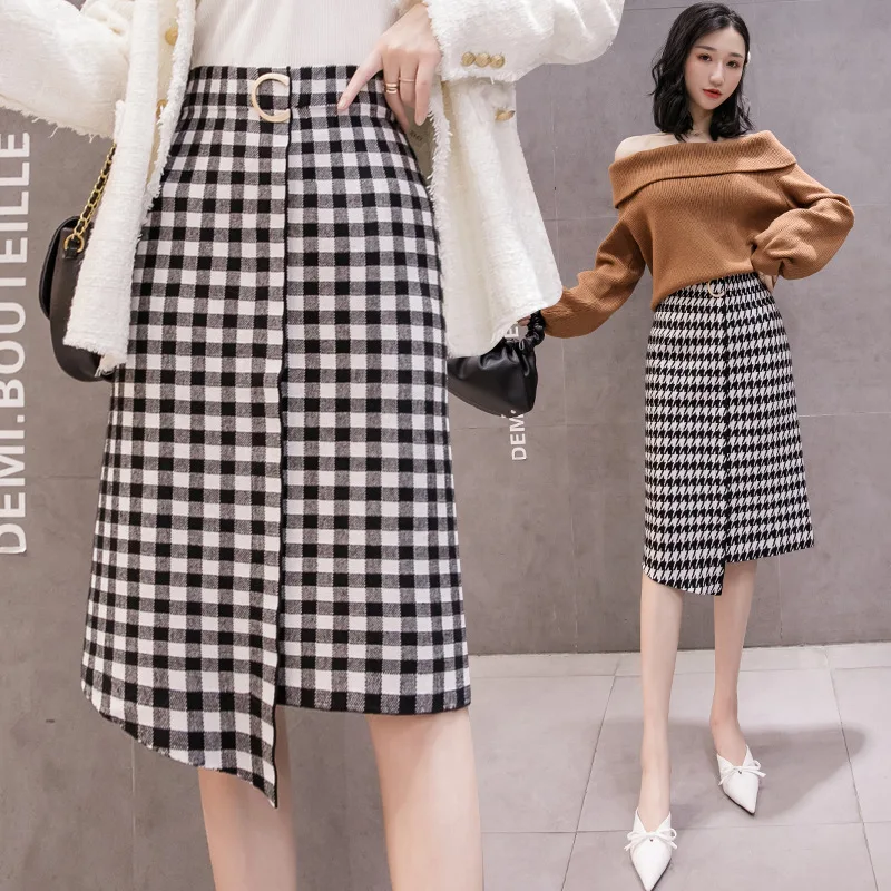 

WOMEN'S Dress Autumn And Winter New Style Wool Irregular Skirt High-waisted Slimming Woolen Medium-length Dress Women's One-Piec