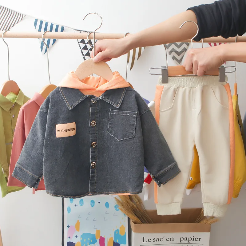 

Childrenswear 2020 Spring Clothing New Style Coat Children Baby Children Spring And Autumn Jeans Coat Three-piece Set