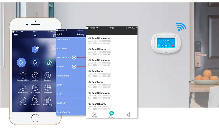Kerui K52, сенсорный экран, wifi, GSM сигнализация, охранная домашняя сигнализация, умный дом, дверь, открытая, напоминание, wifi, ip-камера, Солнечная Сирена