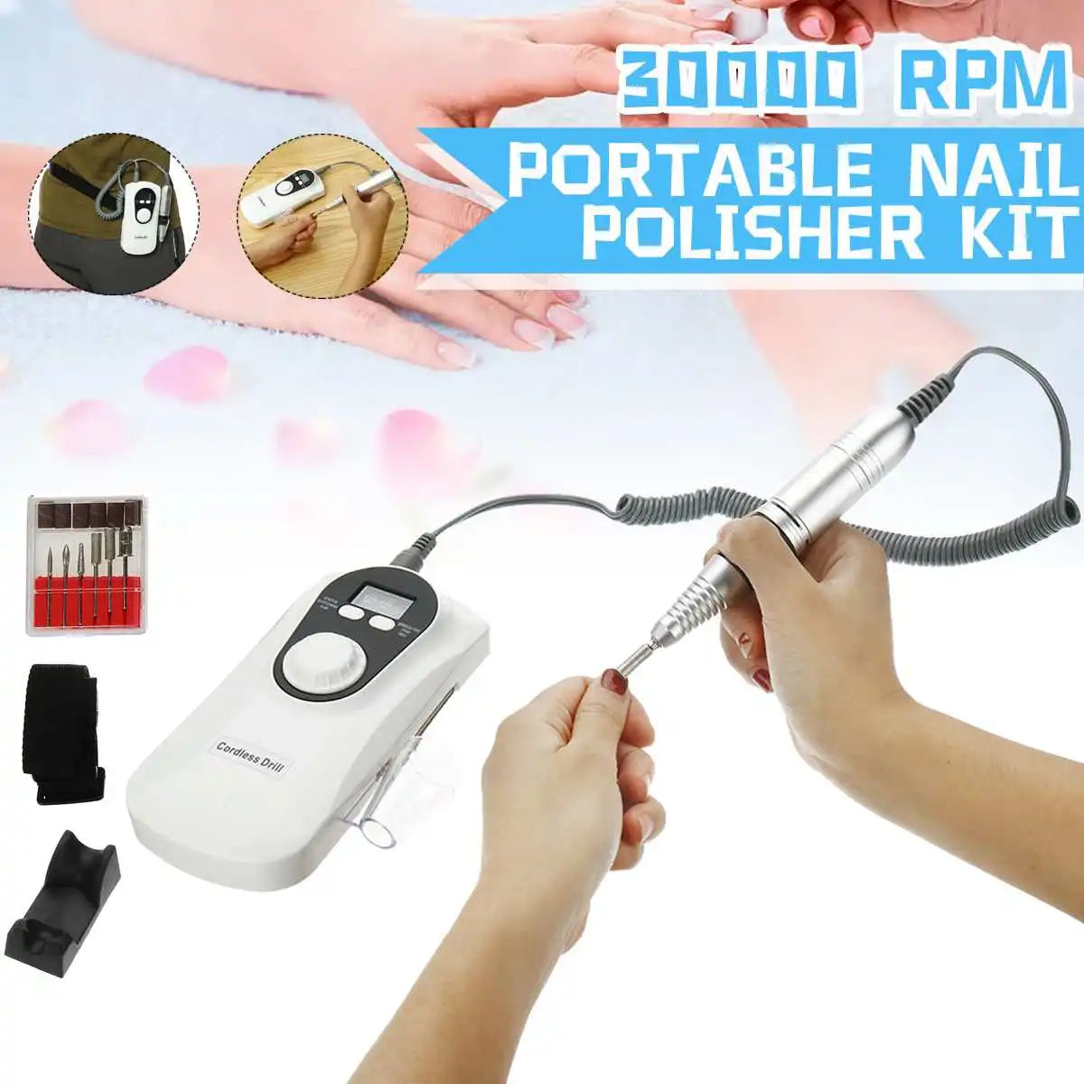

30000RMP Wireless Rechargeable Nail Drill Manicure Set File Nail Pen Machine Set Kit Portable Nail Grinding Machine Potable