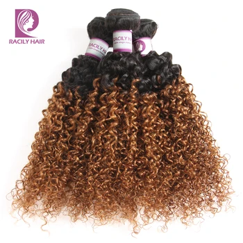 Racily Hair 1/3/4 Pcs Ombre Hair Bundles Brazilian Kinky Curly Hair Weave Bundles Deals Remy T1B/30 Ombre Human Hair Extensions 2