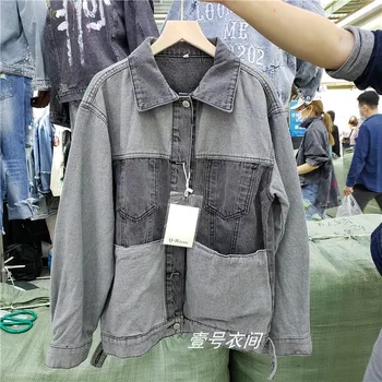 

2020 Spring Autumn New Contrast Color Jeans Coat Loose-Fit Casual BF Denim Jacket Outwear Female Jean Jackets Women Streetwear