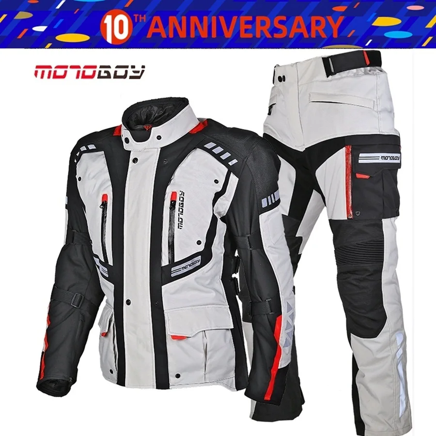 US $558.86 Free shipping 1set MOTOBOY Motocross Moto Offroad Armor Waterproof Windproof Down Lining Reflective Motorcycle Jacket and Pants