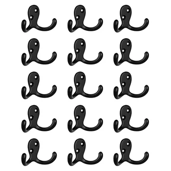 

15 Pack Coat Hooks Wall Mounted, Dual Prong Wall Hook with 30 Screws, Matte Finish Towel Hook Robe Hook