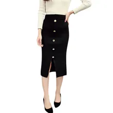 JAYCOSIN эластичные однотонные юбки для женщин; сезон осень-зима; теплая прямая трикотажная юбка; модная женская Юбка До Колена на пуговицах