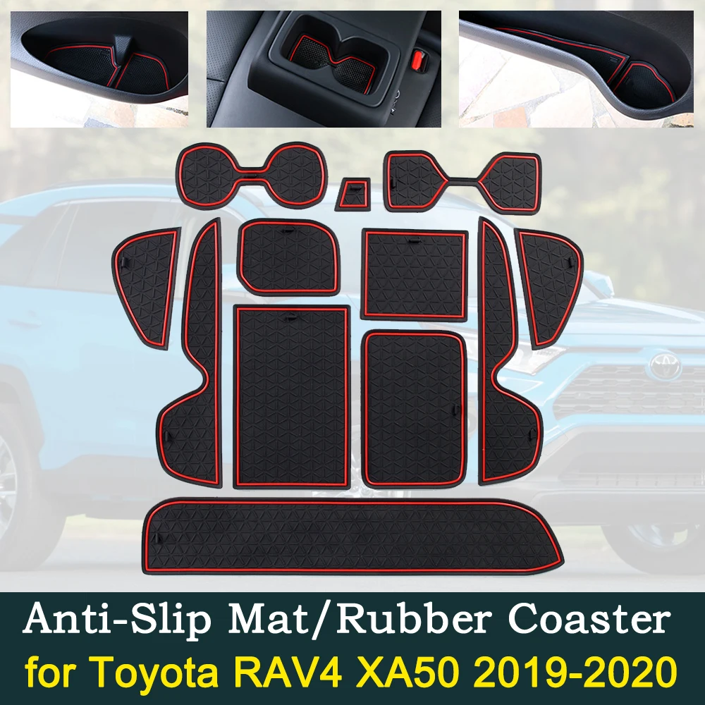 Anti-slip Car Door Rubber Cup Cushion Red Gate Slot Pad for Toyota RAV4 XA50 RAV 4 50 MK5 2019 2020 Interior Mat Accessories