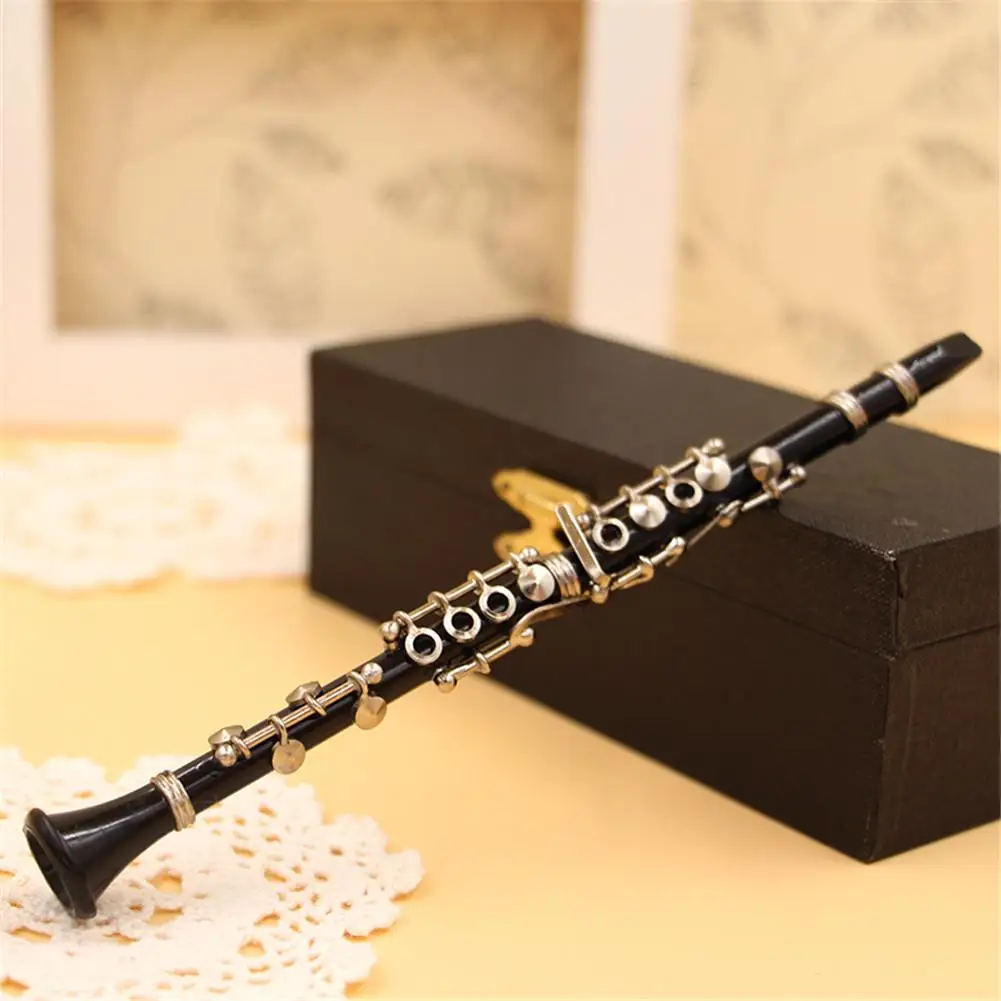 Mini Clarinet Model Musical Instrument Miniature Desk Decor Display With Black Leather Box Bracket Christmas Gift For Decor