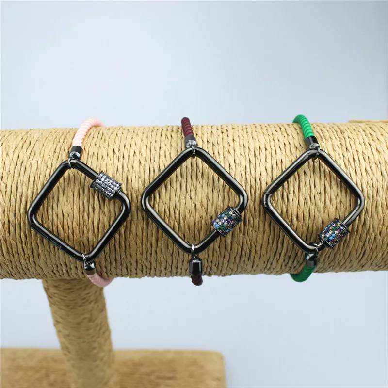 5 шт./лот высокое качество cz застежка браслет, бронзовая квадратная форма кубический циркон Шарм ювелирные изделия, Регулируемый Женский браслет