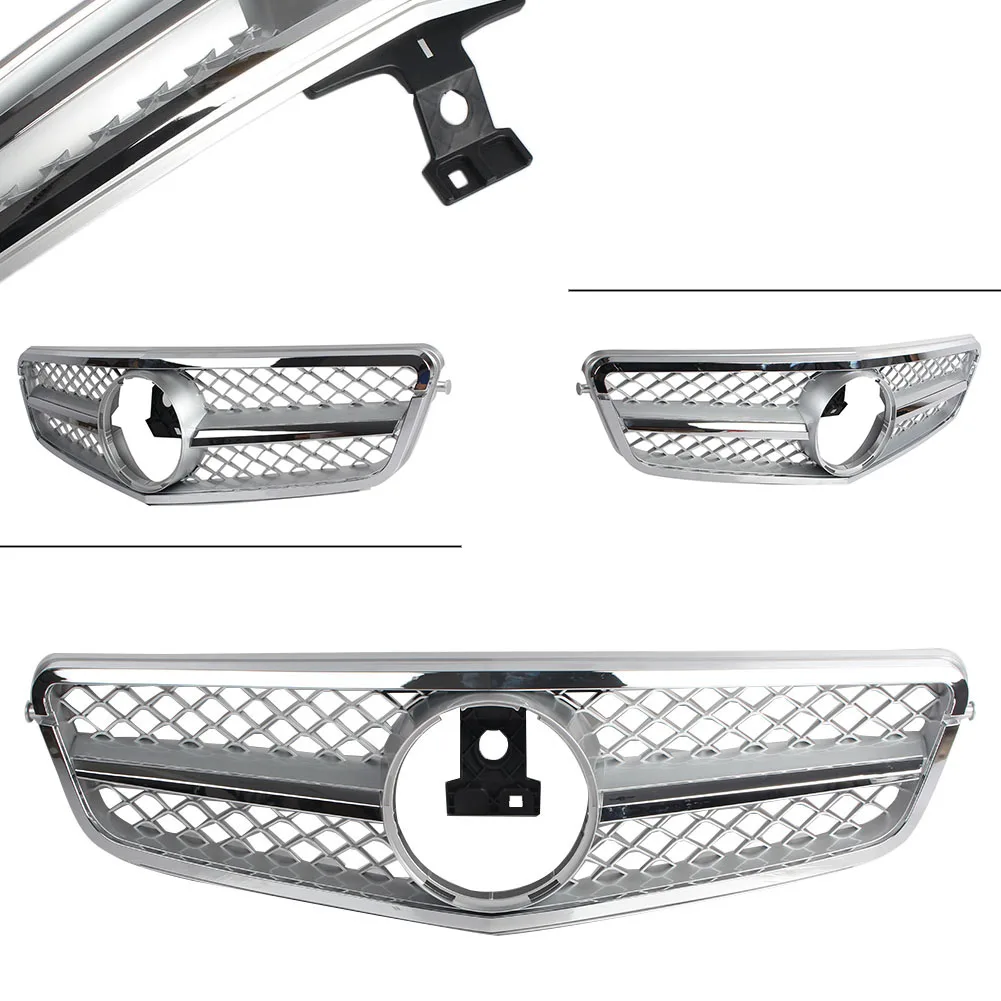 

Auto Car Front Grille For Mercedes Benz W204 C-Class C180 C200 C260 C63 2007 2008 2009 2010 2011 2012 2013 2014 Silver w/ Emblem