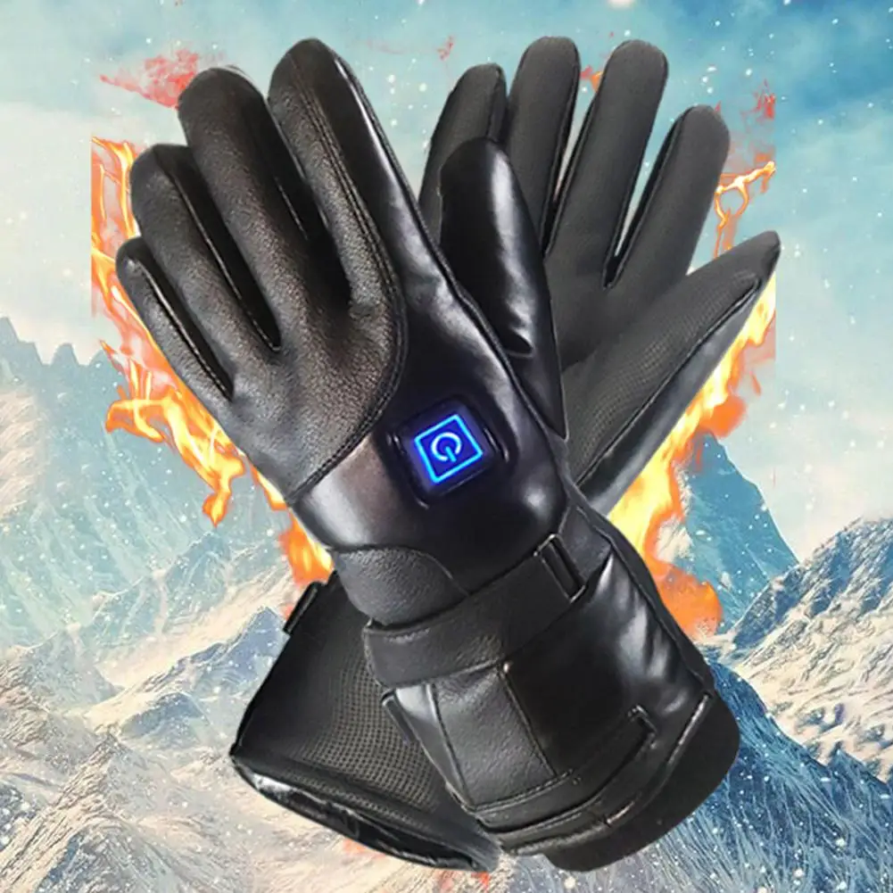 Winter Electric Heating Gloves PU Leather Waterproof Outdoor Cycling Skiing Heated Rechargeable Unisex Sports | Спорт и развлечения