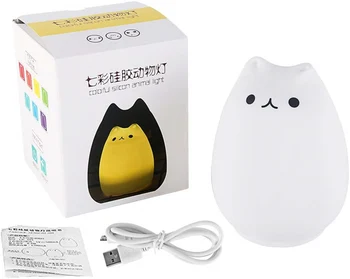

Cute Cat LED Night Lights USB Rechargeable 7 Color Changing For Baby Bedroom Soft Silicone Bedside Lamp