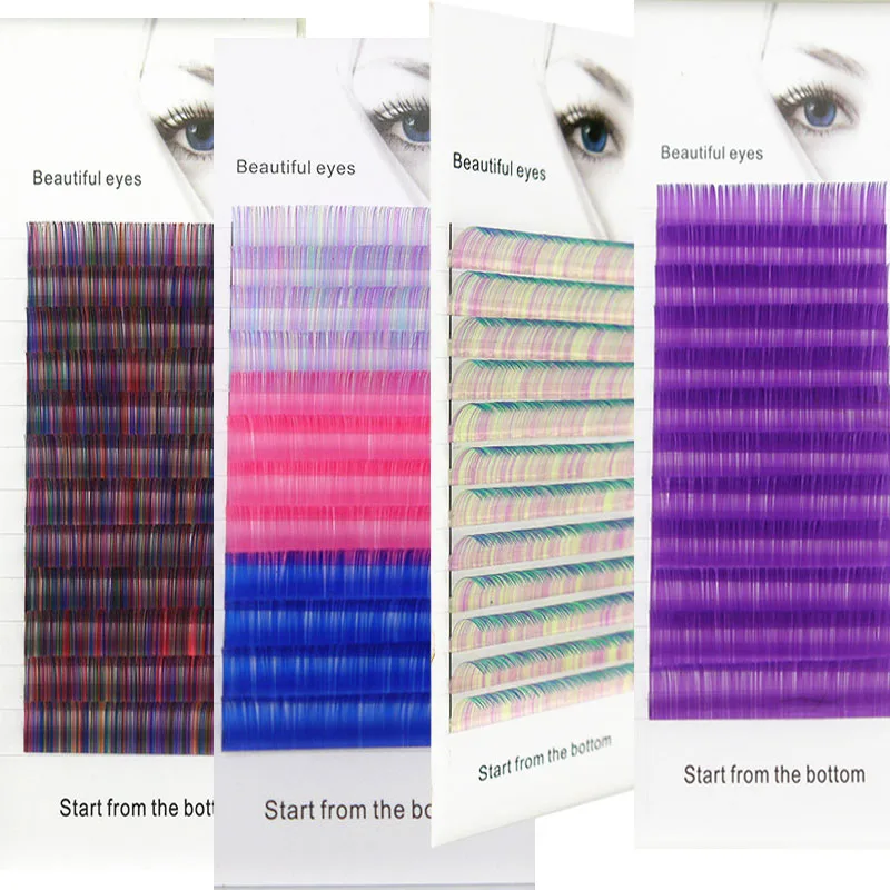 

High capacity C/D curl 0.07/0.1mm 8-15mm false lashes blue+green eyelash individual colored lashes Faux eyelash extensions