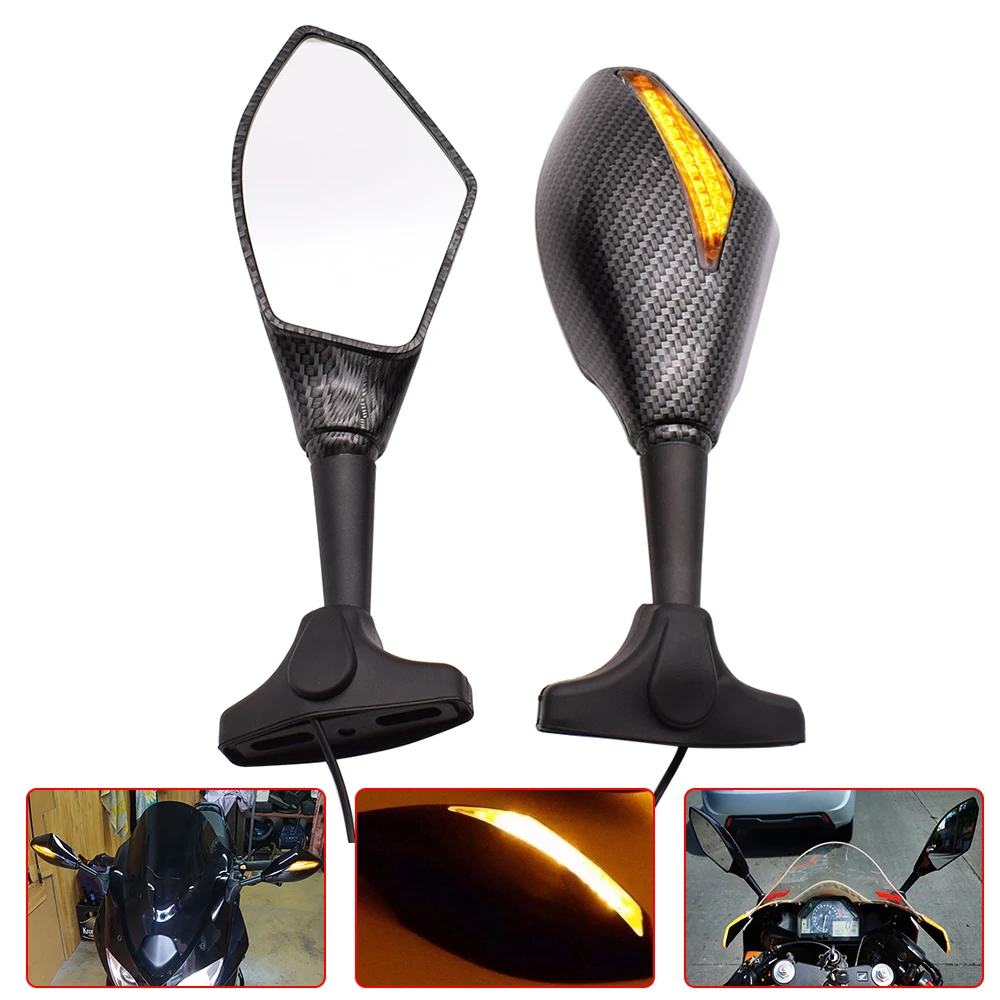 Universal Motorcycle LED Turn Signals Integrated Rear View Side Mirrors For Kawasaki Ninja ER6F GPZ500 KLZ1000 Versys|Side Accessories| - AliExpress