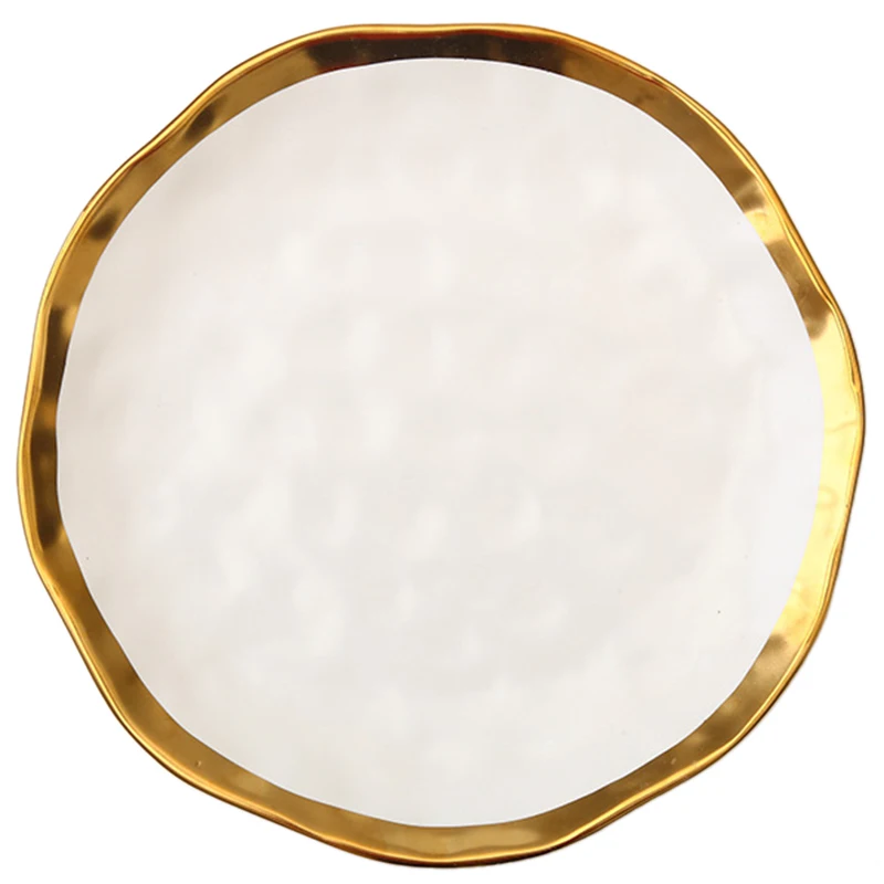Ceramic Dinner Plate Gold Inlay Snack Dishes Luxury Gold Edges Plate Dinnerware Kitchen Plate