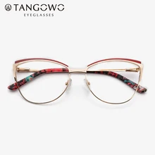 TANGOWO металлические женские металлические очки, оправа кошачий глаз, очки для женщин, близорукость, оптическая прозрачная Оправа очков, брендовая дизайнерская винтажная