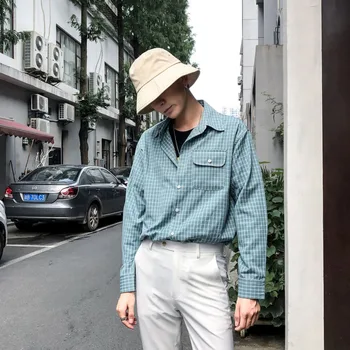 

2020 Spring And Autumn New Youth Pop Plaid Chest Pocket Design Long Sleeve Shirt Fashion Casual Loose Top Gray / Green M-2XL