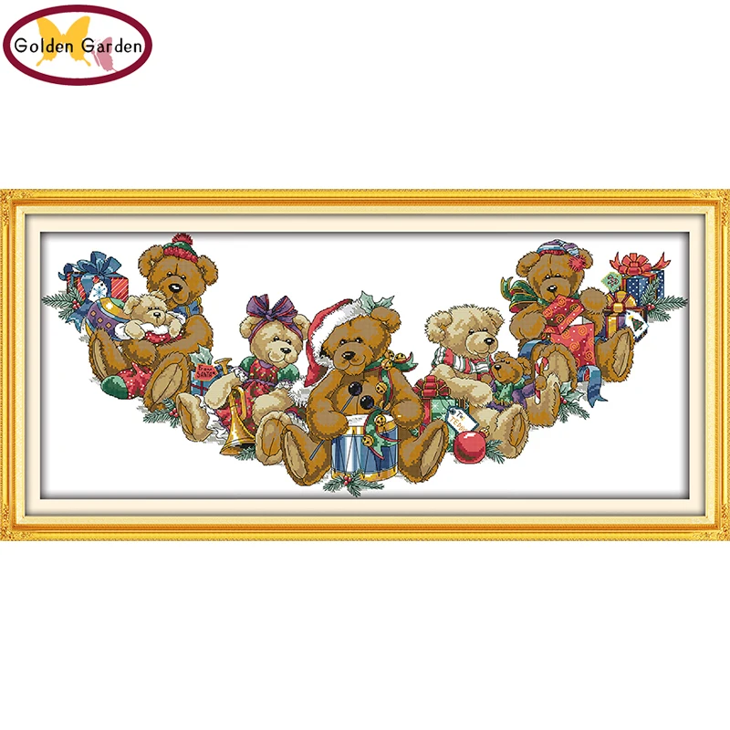 GG Christmas Bears Counted Cross Stitch Pattern 11CT14CT DIY Kits Needlework Embroidery JS Cartoon Sets for Kids | Дом и сад