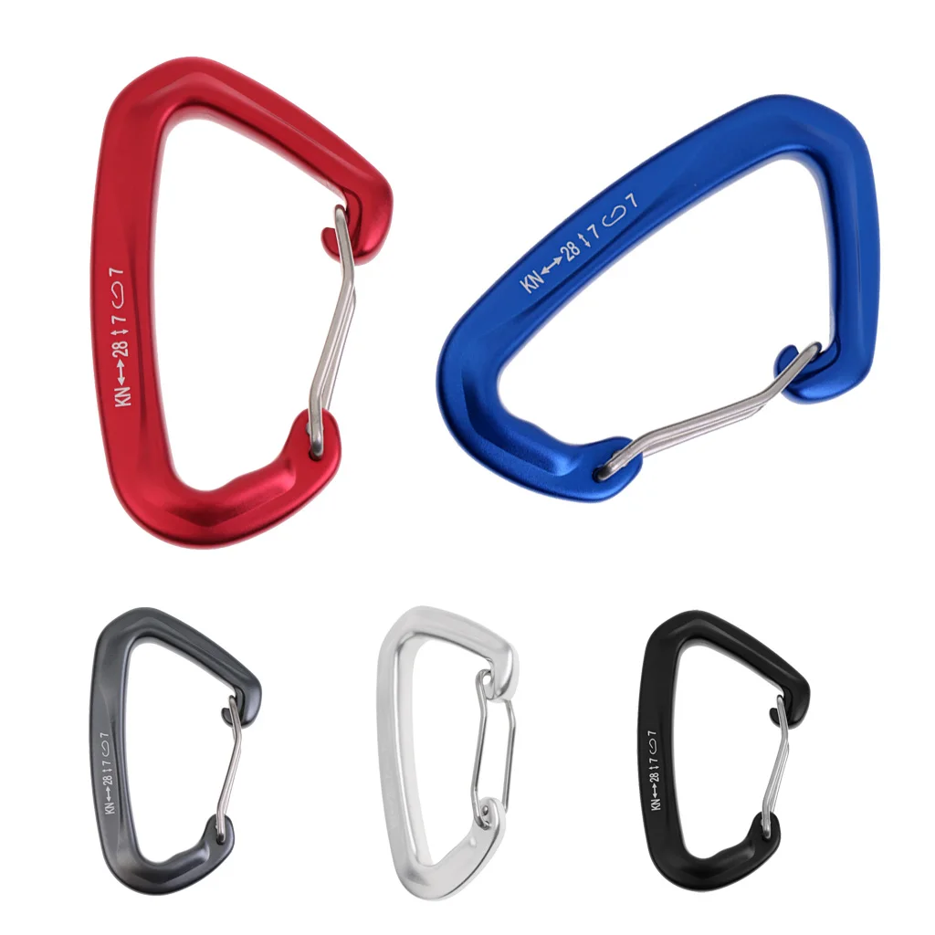 28KN Aluminum Wire Gate Lock Carabiner Hook Rock Climbing Rappelling Quickdraw Spring Snap Locking D Shape Carabiner