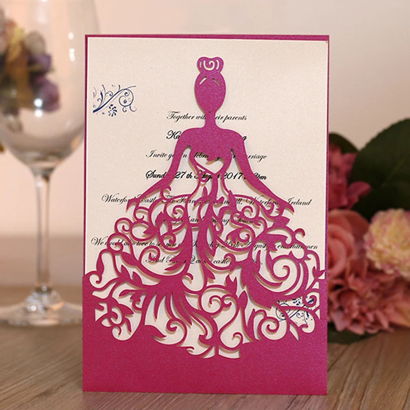  25Pcs Personalised Hollow Pink Flower Laser Cut Wedding Party Invitations Cards - 4.0005E+12
