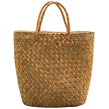 

Women Handbag Handmade Summer Straw Bag Wicker Woven Tote Beach Bags Retro Rattan Bag Hand Basket