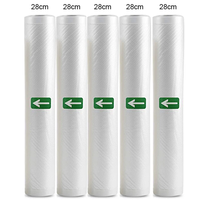 Bolsa de envasado al vacío de alimentos para el hogar, sellador al vacío, bolsas de almacenamiento al vacío, conserva los alimentos frescos, 12/15/20/25/28cm * 500cm, 5 rollos