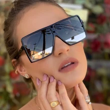 QPeClou, черные квадратные негабаритные солнцезащитные очки, женские, большая оправа, цветные солнцезащитные очки, мужские зеркальные очки, унисекс, градиентные, в стиле хип-хоп