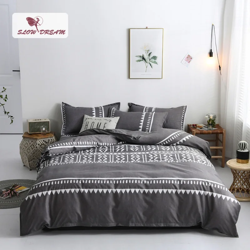 

SlowDream Fashion Bohemia Gray Bedding Set Printed Duvet Cover Comforter Single Double Flat Sheet Bed Linen Bed Set Wholesale