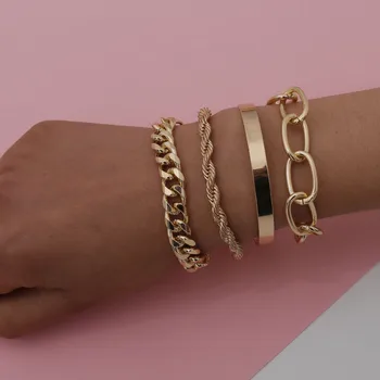 

New Products Ornament Cool Street Snap Set Hand Jewelry Exaggeration Thread Linen Flower Color Alloy Bracelet