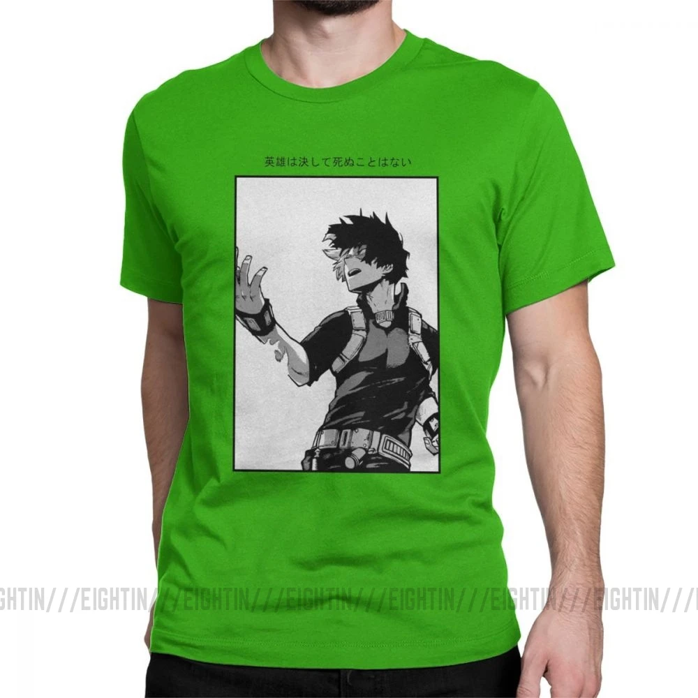 Мужская футболка с надписью «My Hero Academy», футболка Todoroki Shouto, Винтажная футболка с короткими рукавами, одежда с круглым вырезом, хлопок, размера плюс - Цвет: Зеленый