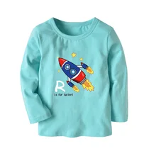 18 осенняя одежда новая стильная футболка с длинными рукавами и рисунком ракеты детская одежда для мальчиков в европейском и американском стиле, разные цвета на выбор