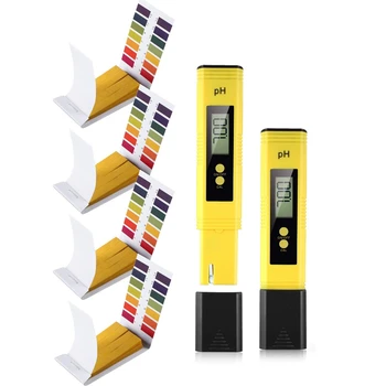 

2 Pieces PH Meter Digital PH Test Meter Water Quality Test Meter LCD PH Tester 4 Sheets 1-14 PH Test Paper for Drinking Water Sw