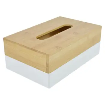 

1PC Desktop Tissue Box Simple Bamboo Lid Extraction Paper Box For Home Kitchen Bathroom (White)