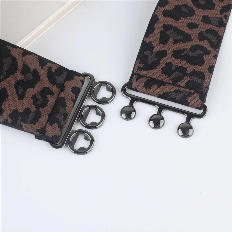 Vintage Black Buckle Belt Female Wide Stretch Leopard Waistbands For Women HOT Elastic Cummerbunds Dress ceinture Femme gifts high waist belt for dresses