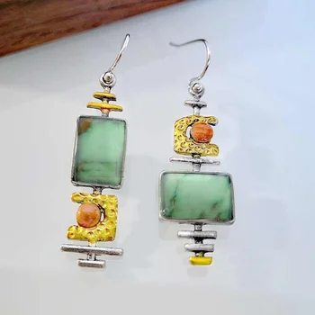 

NewRetro Bohemian Crystal Inlaid Geometric Earrings Pendant Women's Earrings Metal Asymmetric Earrings Accessories Party Jewelry