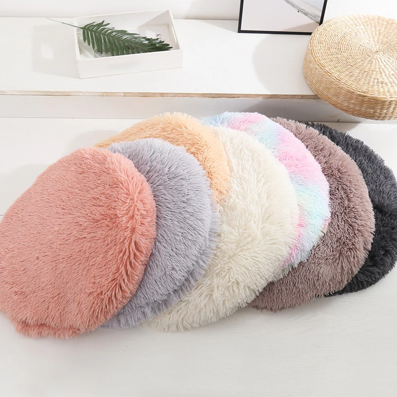 Round Dog Mat Soft Long Plush Comfortable Pet Bed Fluffy Dog Cushion Warm Cat House Puppy French Bulldog Pet Accessories