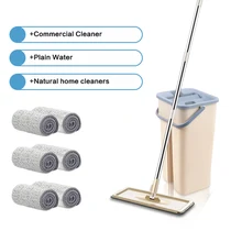 Balde de mop plana separado limpo mão livre mop microfibra seco molhado auto torcendo alça de aço inoxidável ajustável 6 almofada de microfibra