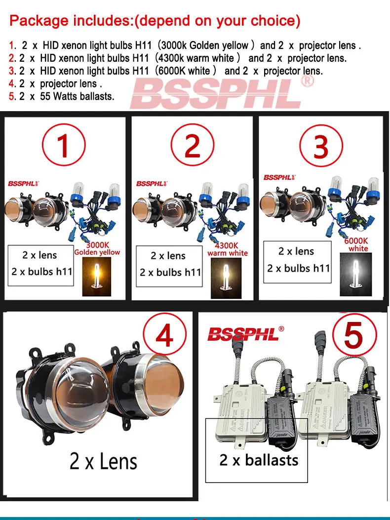 BSSPHL автомобиль HID биксеноновый прожектор противотуманной фары объектив дальнего света модифицированный для Honda/Subaru/CITROEN/MAZDA/LINCOLN/FIAT/SUZUKI/ford