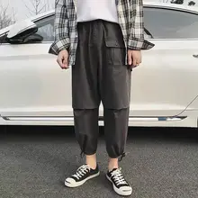 Ins, Япония, весна, хип-хоп джоггеры, мужские черные штаны-шаровары, много карманов, с лентами, мужские спортивные штаны, уличная одежда, повседневные мужские штаны-Карго