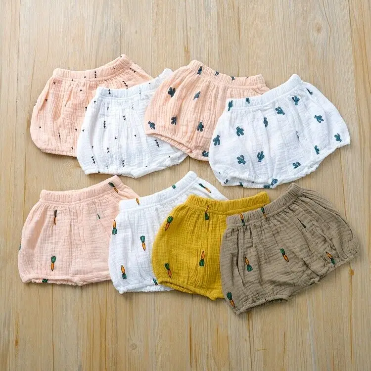 0-3T Newborn Baby Boy Girl Kids Shorts Bottoms Cartoon Print Elastic Waist PP Linen Bloomer Panties