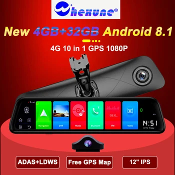 

WHEXUNE 4G Car DVR 12" Android Stream RearView Mirror 1080P ADAS Dash Cam Camera Video Recorder Auto Registrar Dashcam GPS DVRS