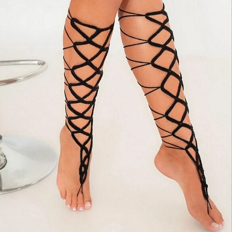 Women Bohemia Barefoot Sandals Cotton Crochet Hook Flower Foot Jewelry Shoes Ornament Dance Accessories Wedding Ankle Chain ankle chains fashion accessories