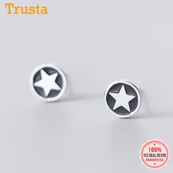 

TrustDavis Real 925 Sterling Silver Black Glaze Star Charm Stud Earrings For Women Wedding Birthday Fine S925 Jewelry DA1599