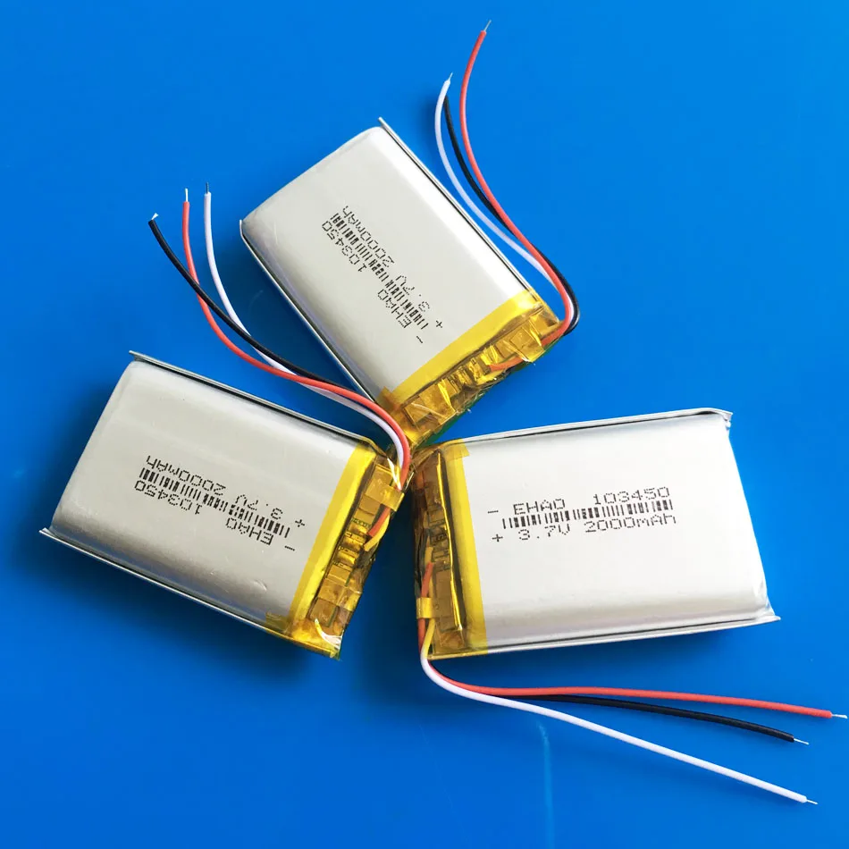 3 шт 103450 3 провода 2000mAh 3,7 V литий-полимерная аккумуляторная батарея для MP3 gps навигатор DVD гарнитура электронная книга камера