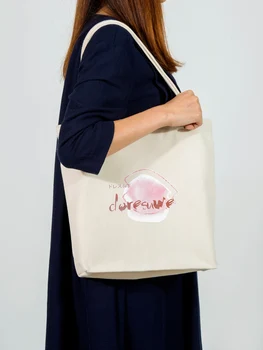 

Literary Canvas Shoulder Bag Japanese Girl Cartoon Solid Color College Grocery Shopping Leisure Women Young Tote Bag Fashion