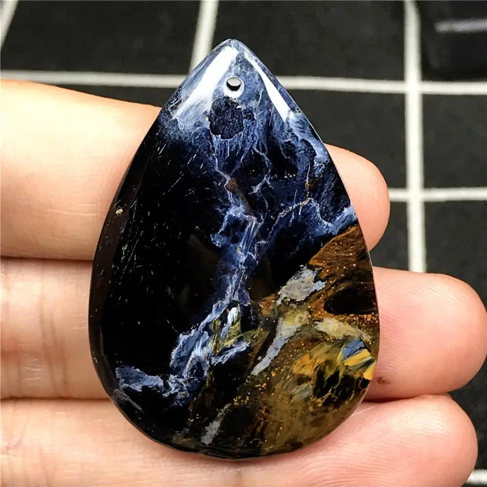 

Top Natural Yellow Blue Pietersite Pendant For Woman Man Crystal 43x30x6mm Beads Water Drop Namibia Energy Stone Jewelry AAAAA